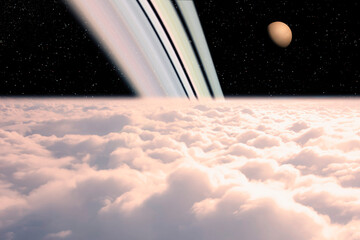Wall Mural - saturn and the moon titan viewed from the clouds