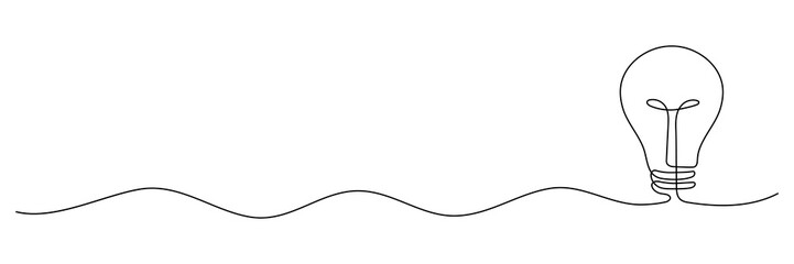 Poster - Light bulb one continuous line drawing. Electric lamp. Brainstorm linear symbol. Vector isolated on white.