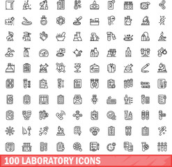 Poster - 100 laboratory icons set. Outline illustration of 100 laboratory icons vector set isolated on white background