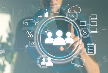 Aufkleber - Young man touching future technology social network button