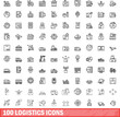 © ylivdesign - 100 logistics icons set. Outline illustration of 100 logistics icons vector set isolated on white background