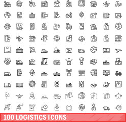 Poster - 100 logistics icons set. Outline illustration of 100 logistics icons vector set isolated on white background