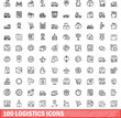 © ylivdesign - 100 logistics icons set. Outline illustration of 100 logistics icons vector set isolated on white background
