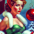 Weihnachtsfrau Santa Helper Retro Classic 1960 Cheerful Woman Christkind Märchen Weihnachten Cartoon Illustration AI Digital Art Graphic no Photo