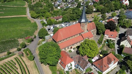 Poster - Aerial scenic cityscape view with beautiful Church Johanneskirche in Weinsberg, Germany, Europe