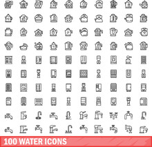 100 Water Icons Set. Outline Illustration Of 100 Water Icons Vector Set Isolated On White Background