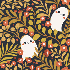 Wall Mural - seamless halloween pattern with vector elements. cute background design.