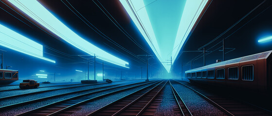 Wall Mural - Artistic concept illustration of a retro fantasy train in the city, background illustration.