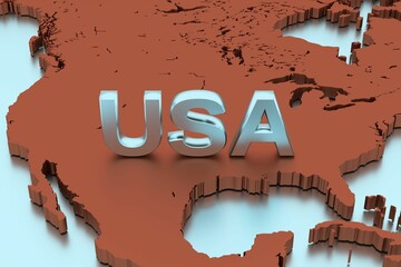 Poster - 3D illustration of a map of the USA in red isolated on a bright blue background