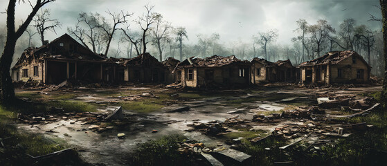 Wall Mural - Concept illustration of a destroyed city after war, background illustration.