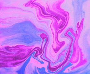 Wall Mural - Lilac-pink marble background pattern. Acrylic paint flows freely, mixes and creates an interesting pattern. Bright saturated shades. Background for laptop covers, books, laptop screensavers.