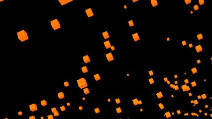 Poster - Moving flow of pulsating 3d squares. Design. A lot of 3d squares moving in stream. 3D squares fly in space on black background