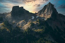 High Mountain Peaks In Mount Rainier National Park In WA State