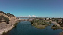 Aerial View Of The Lake Nimbus Dam In Folsom California