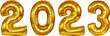 Leinwandbild Motiv isolated golden letter foil balloons writing 2023 with composit shot.