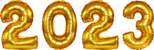 Isolated Golden Letter Foil Balloons Writing 2023 With Composit Shot.