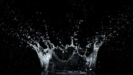 Wall Mural - super slow motion shot of water crown splash isolated on black background at 1000fps.