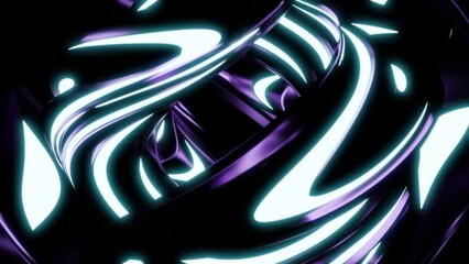 Poster - Abstract rotating figure with neon lines. Design. 3D figure made of curves and neon lines rotates in space. Abstract futuristic figure with neon lines rotates in dark