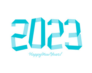 Poster - 2023 blue numbers in scotch tape style. Happy New Year event poster, greeting card cover, 2023 calendar design, invitation to celebrate New Year and Christmas. Vector illustration