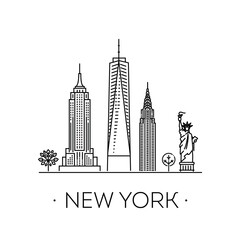 Wall Mural - Linear banner of New York city. Vector symbols