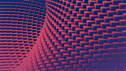 Poster - 3d distortion of space with squares. Design. Space with curved distortion of funnel. Space with squares is visually distorted into funnel