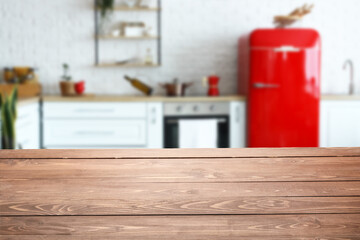 Sticker - Empty wooden table in interior of modern kitchen