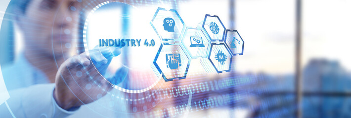 Wall Mural - Industry 4.0 Cloud computing, physical systems, IOT, cognitive computing industry.