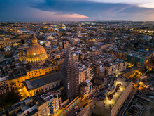 Aerial View Of Valletta City- Capital Of Malta. Evening, Sunset Sky
