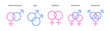 © Pedro - Set of sexual orientation vector symbols. Pink and blue icon signs representing male and female. LGBTQ+ graphic elements. Hetero, homo, bi