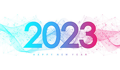 Fototapete - Modern futuristic technology template for Merry Christmas and Happy New Year 2023 with connected lines and dots. Plexus geometric effect. Global network connection. Vector illustration.