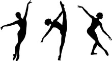 Female Beautiful Classic Dancers Character. Set Dancing Women. Silhouettes Ballerinas. Vector Illustration Isolated On White Background.