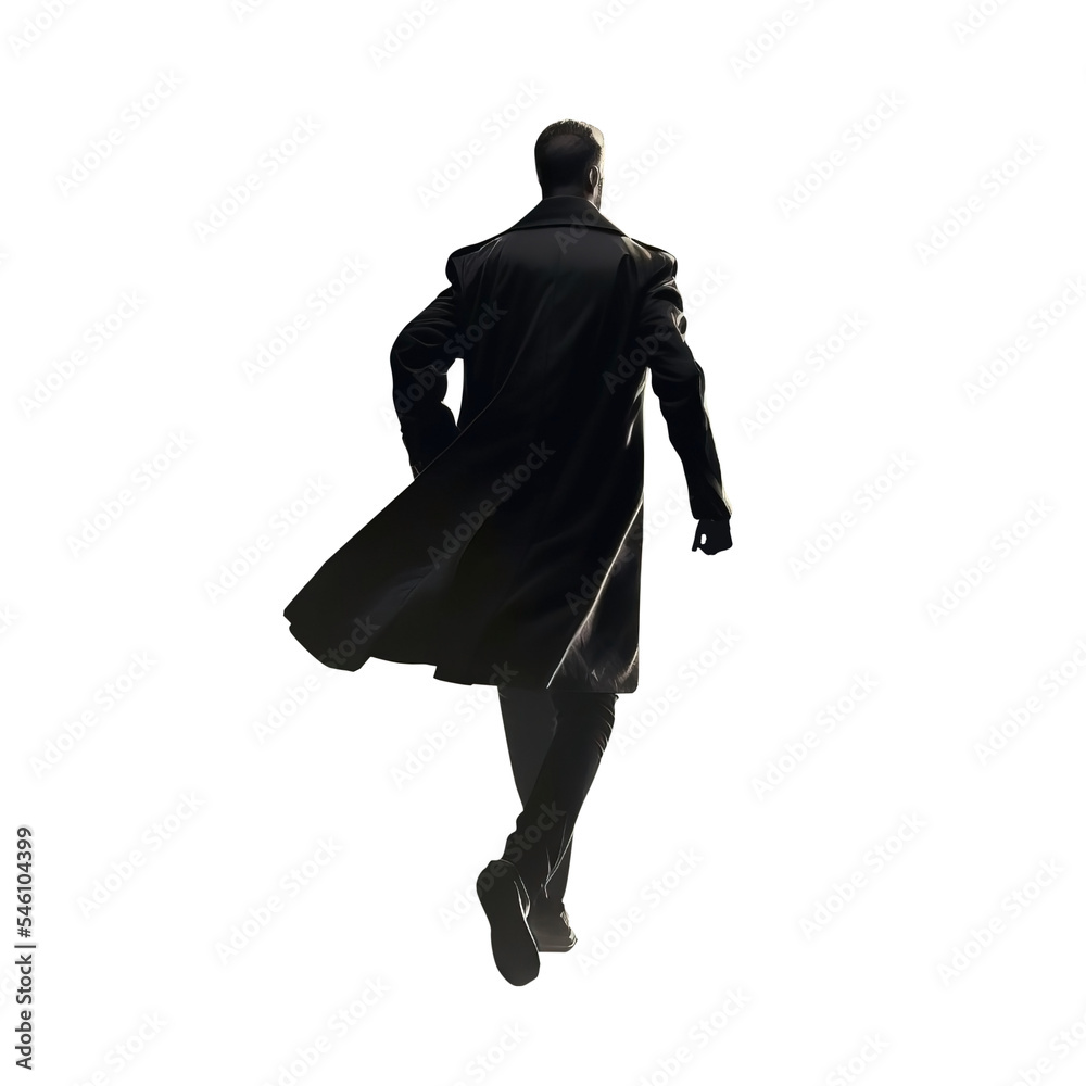 Man running away wearing a black trench coat. Black leather coat ...