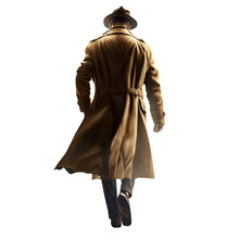 Man Walking Away. Trench Coat And Fedora. Mafia Man. Private Detective. Running Away. Back View. Full Body View. Isolated Transparent Background. 