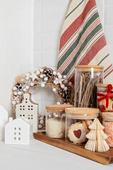 Wall Mural - Christmas kitchen decoration. Festive home sustainable interior idea