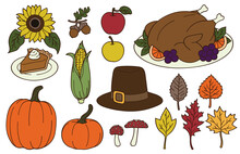 Fall Autumn Thanksgiving Sticker AI Icon Set