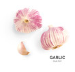 Creative layout made of garlic. Flat lay. Food concept. Garlic on the white background.