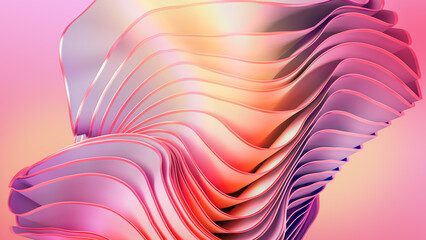 Wall Mural - 3d render, abstract peachy pink background with silky drapery layers, folds and curves, textile waving, pastel gradient. Modern fashion wallpaper