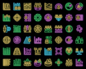 Poster - Population growth icons set outline vector. Population ability. Area density neon color on black