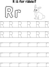 Rabbit Animal Tracing Letter ABC Coloring Page R