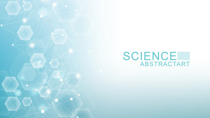 Modern abstract molecules structure for science or medical background. DNA helix or atom visualization. Molecular wave flow abstract background. Vector illustration