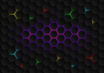 Poster - The hexagons are arranged like a honeycomb. with many colors shining below on the gradient background