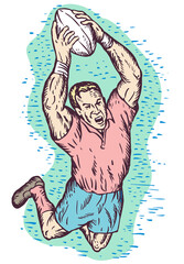 Wall Mural - illustration of a rugby player scoring a try on isolated background