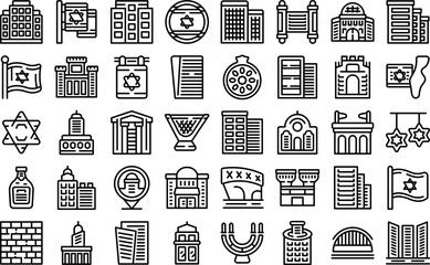 Tel Aviv icons set outline vector. Israel skyline. City tower