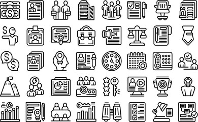 Poster - Business meeting icons set outline vector. Online video. Call webinar