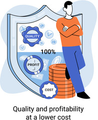 Fototapete - Quality and profitability at lower cost. Business strategy, financial analytics. Increasing profit. Sales manager, accounting, promotion and operations concept. Businessman manages financial growth