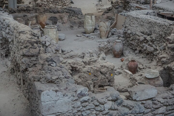 Wall Mural - Akrotiri, Santorini, Greece: Ancient Urns at the Site of Minoan Bronze Age Settlement