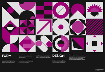 Aufkleber - swiss poster design template layout with clean typography and minimal vector pattern with colorful a