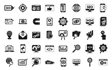 Poster - Search engine optimization icons set simple vector. Search global. Research chart