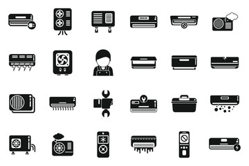 Poster - repair air conditioner icons set simple vector. install hvac. air pump