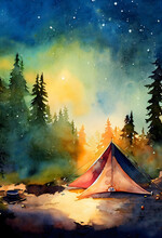 Watercolor Background For Camping, Camping Watercolor Background, Camping Watercolor Wallpaper